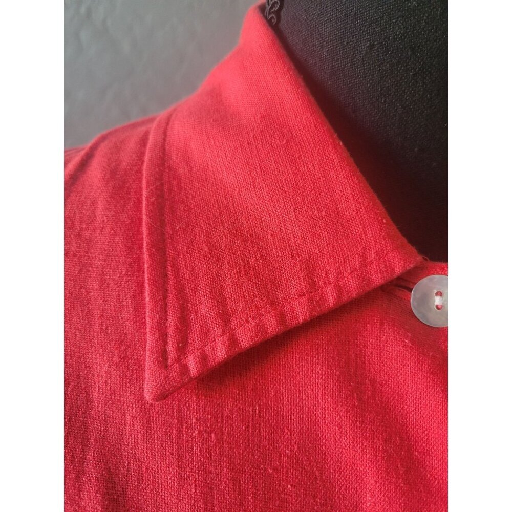 Pine Cove Red Linen 3/4 Sleeve Pearl Button Scallop Hem Line Size 12 City Chic - Picture 3 of 12